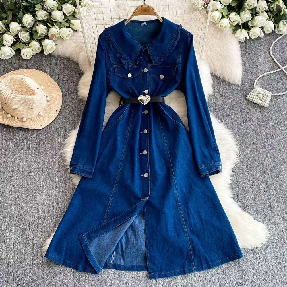 （台）百搭休闲显瘦春夏季减龄复古韩版气质时尚牛宽松牛仔连衣裙