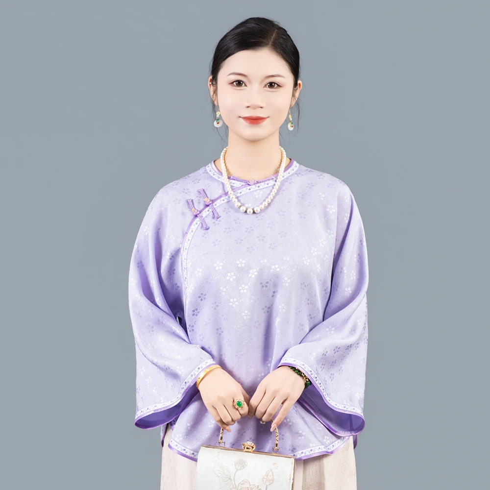华族经典【250807T】桑蚕丝真丝提花段花萝百搭圆领显瘦唐装上衣