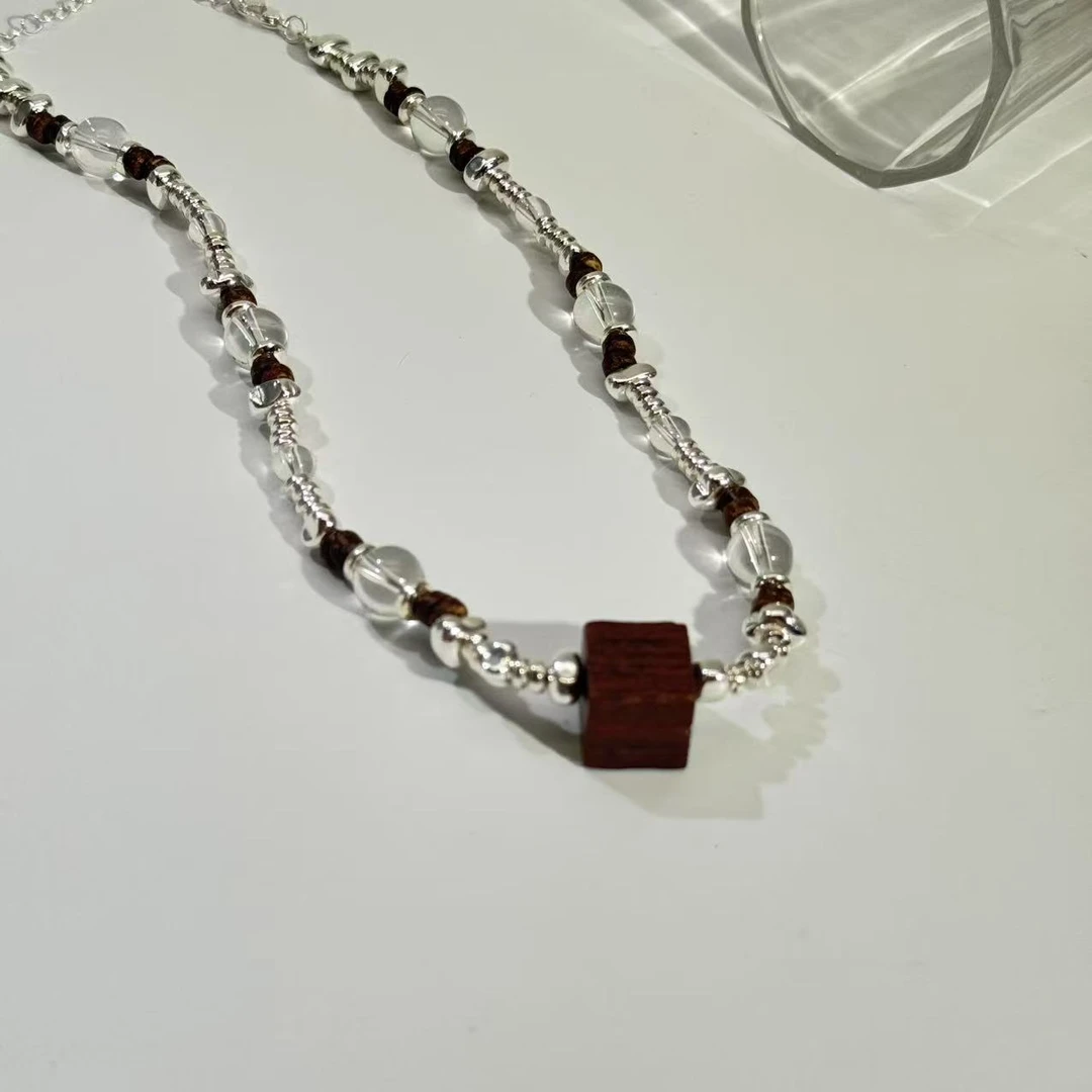 铜合金琉璃项链 06259轻奢气质珠珠拼接大方木个性项链