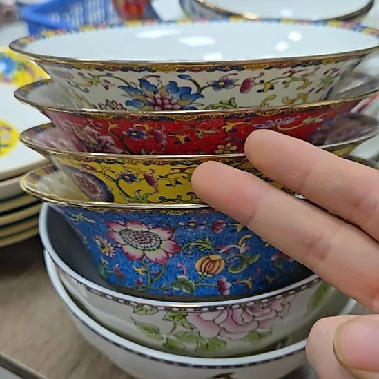 瓷片瑕疵断金珐琅彩6寸2个面碗6666