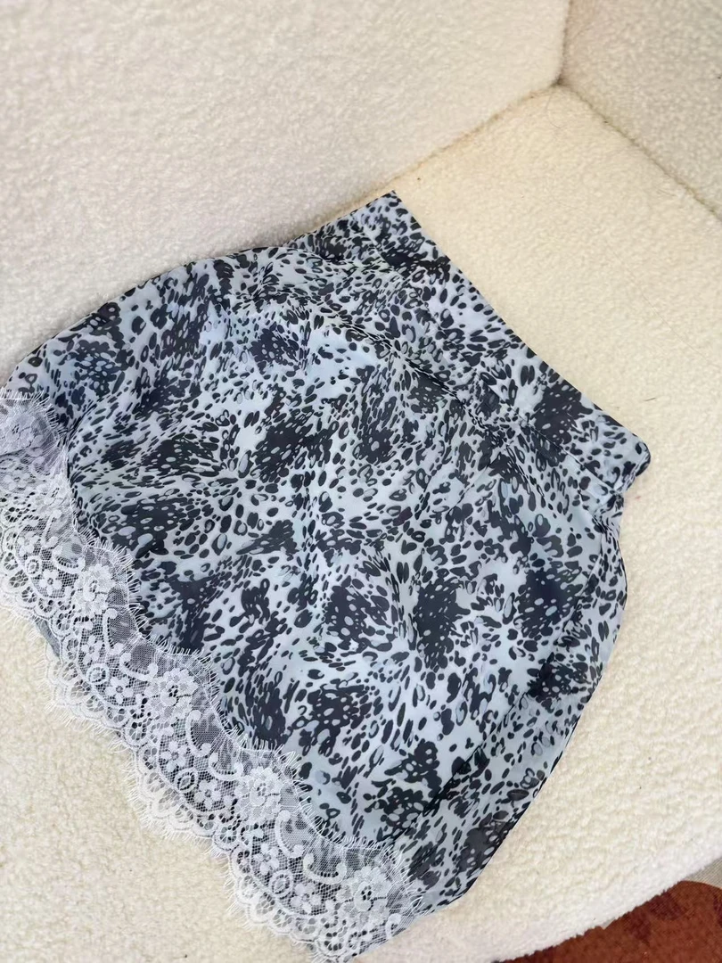 大萍子家 拼接蕾丝半松紧腰豹纹半身裙1047