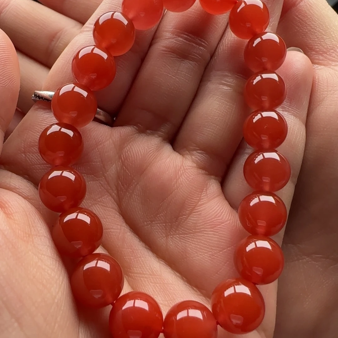 南红玛瑙未镶嵌圆珠单圈精品手串9.3，有20颗