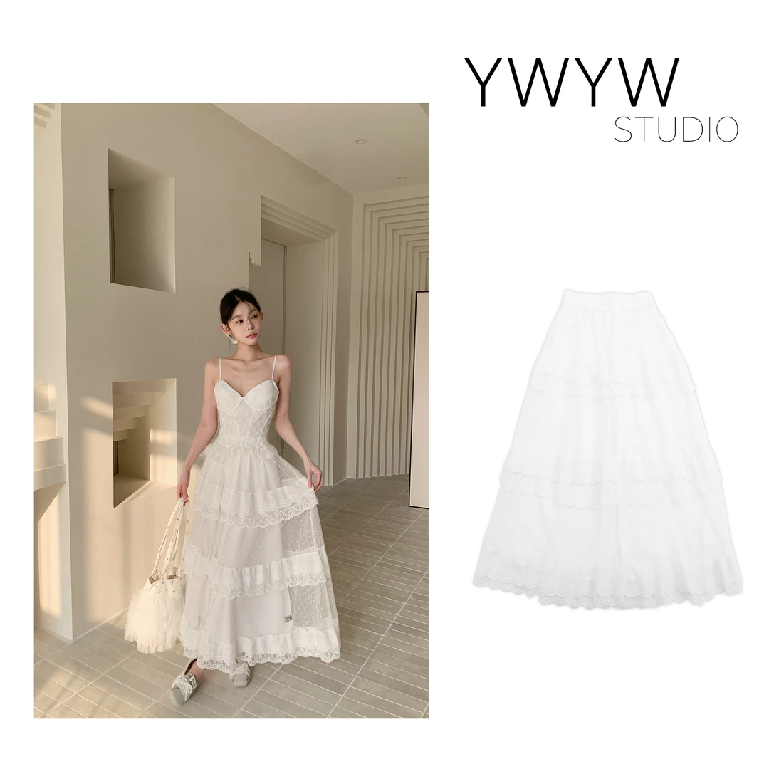 【YWYW25S/S】春季设计感温柔风多层次蕾丝边弹力蛋糕裙3837
