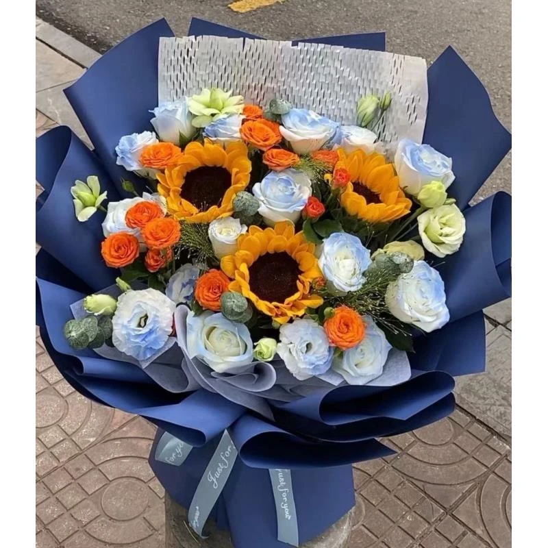 【碎冰蓝＋向日葵＋洋桔梗】一单京东或顺丰送货上门偏远地区发空运