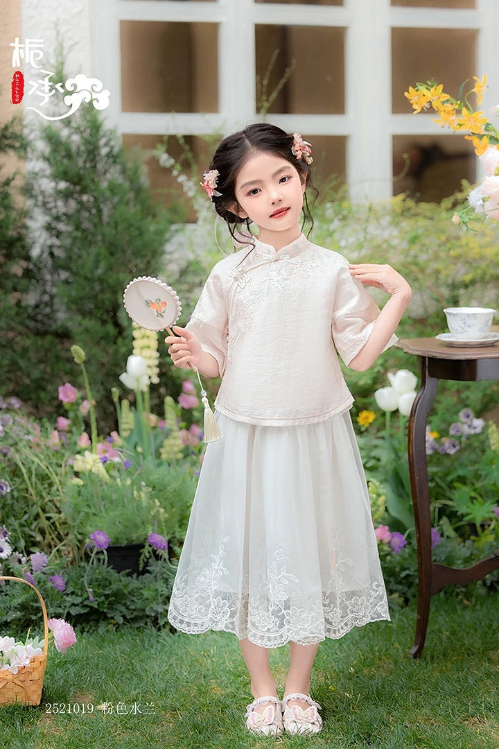 FL 1019女童夏季中国风民族汉服古风粉色复古刺绣仙气民国风