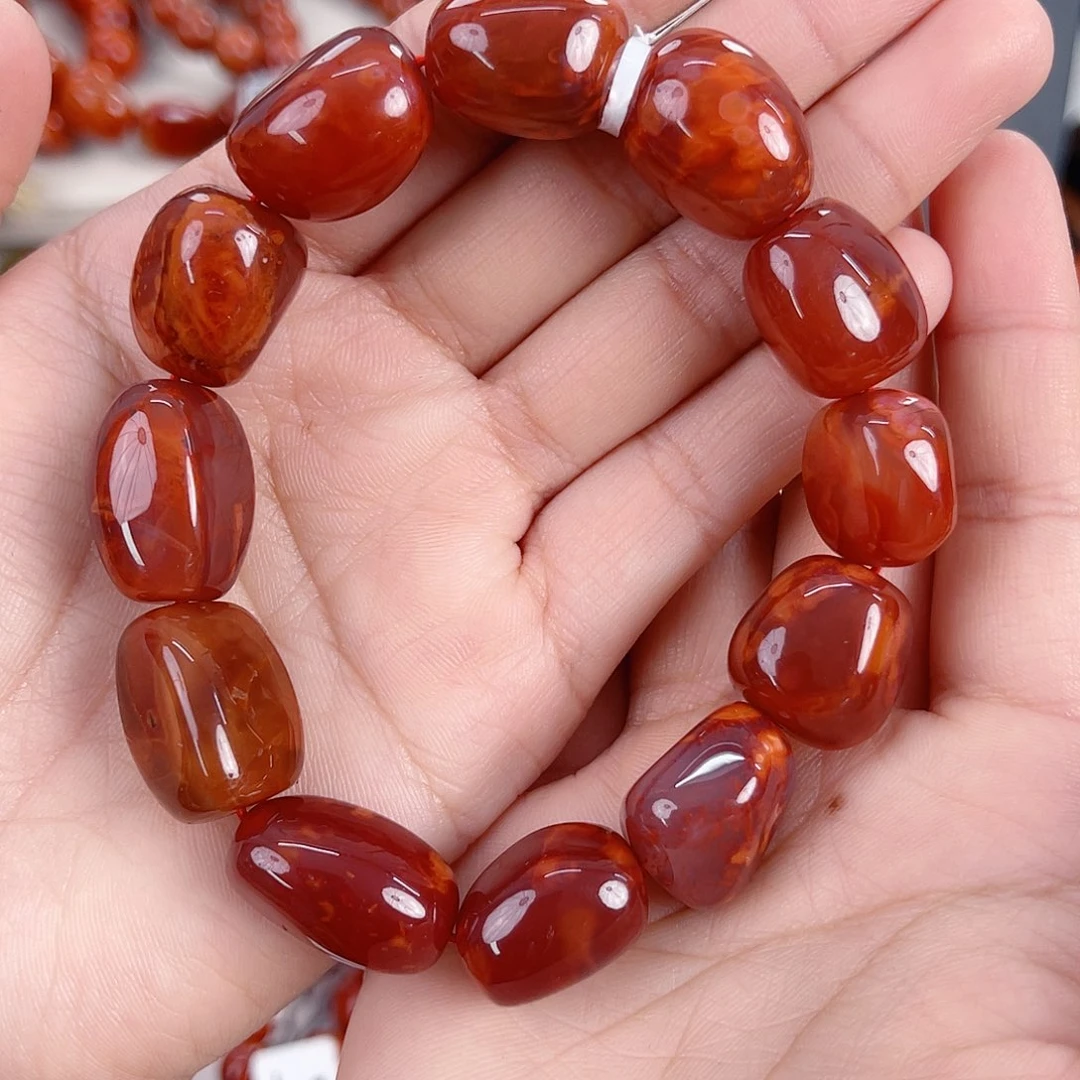 南红玛瑙未镶嵌瓦西牛血红火焰随形14-16mm