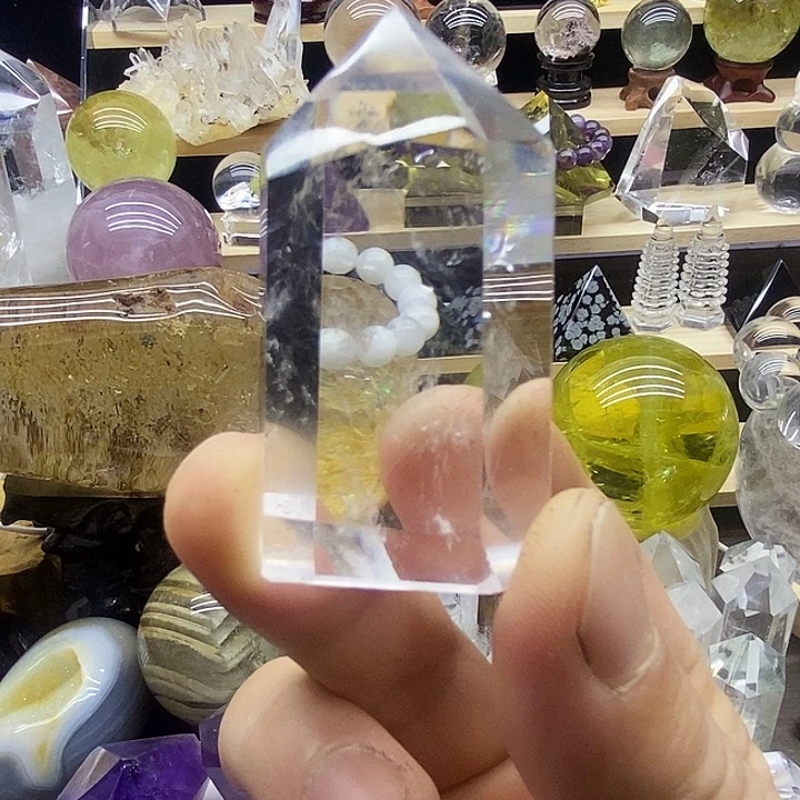 石材天然白水晶柱单尖摆件