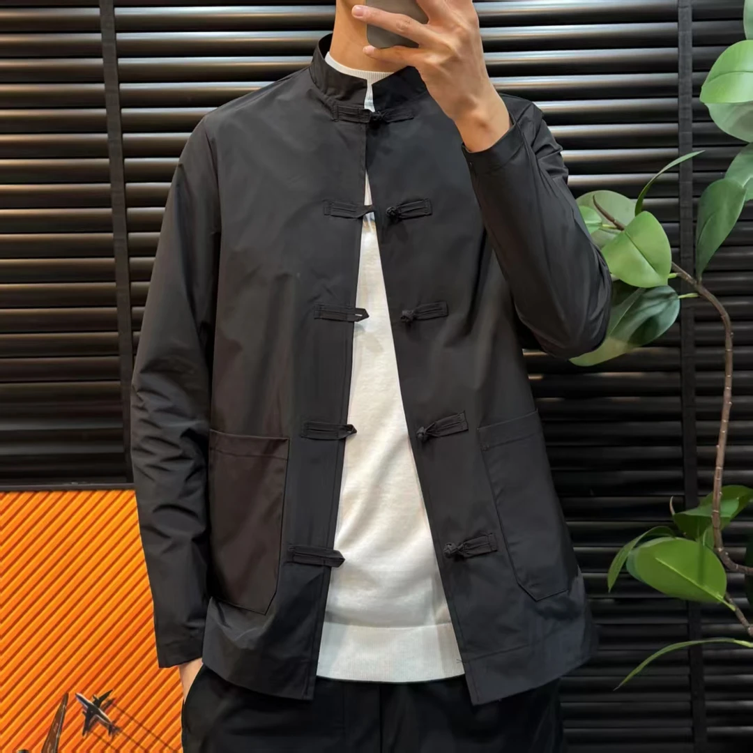 2025春夏季新款男士中国风盘扣唐装外套轻薄透气纯色百搭外套复古