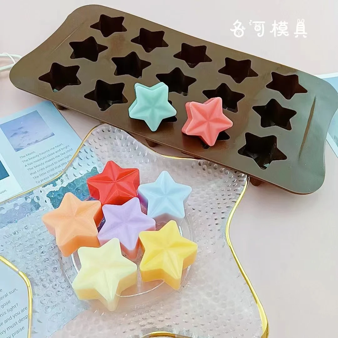 15连五角星硅胶巧克力模具创意果冻圣诞糖果DIY模具冰格烘焙模具