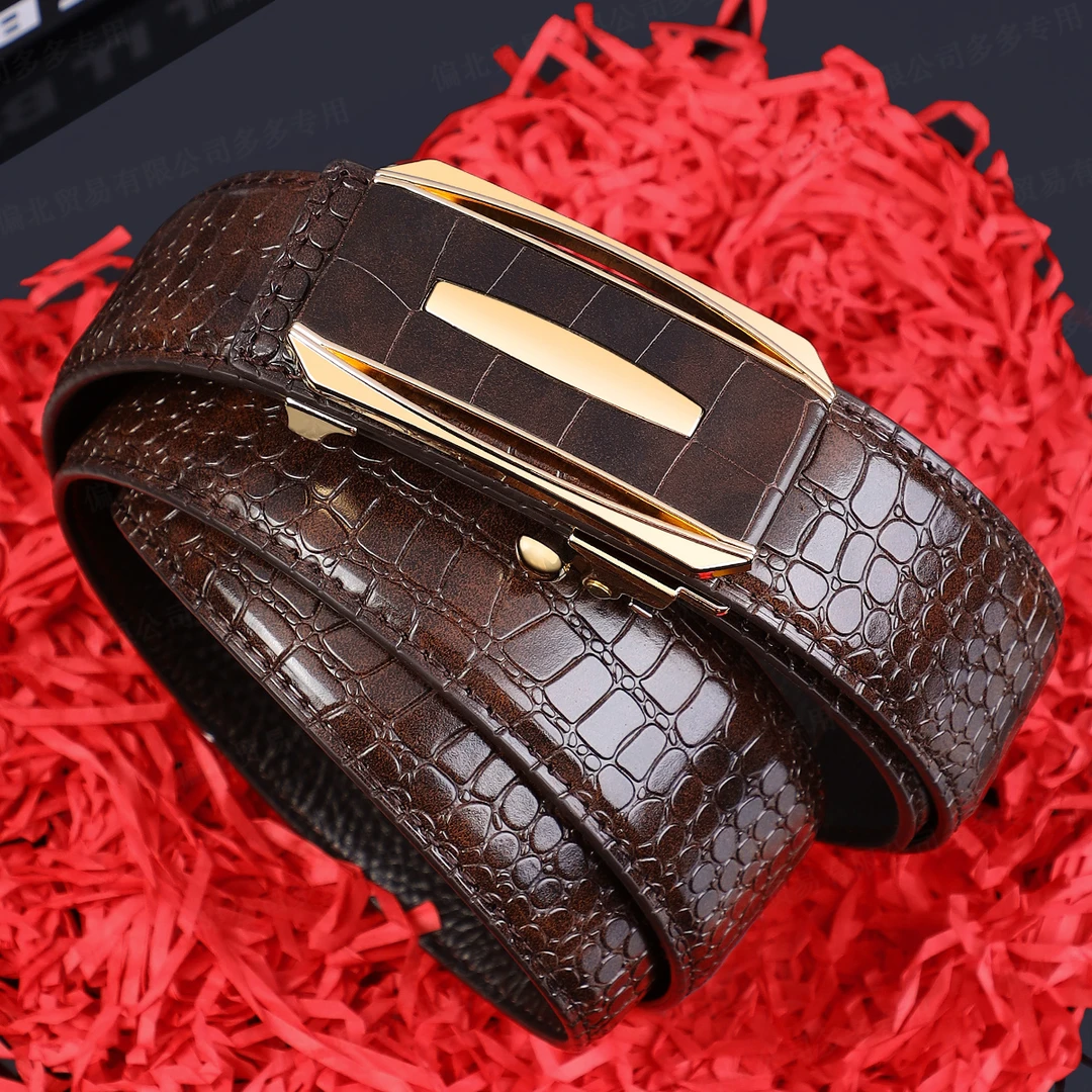 男士皮带鳄鱼纹自动扣高档牛皮时尚真皮腰带男休闲商务潮流裤带