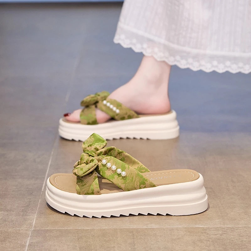 纯色夏季凉拖鞋少女风女鞋一字拖沙滩鞋防滑休闲风珍珠款1005