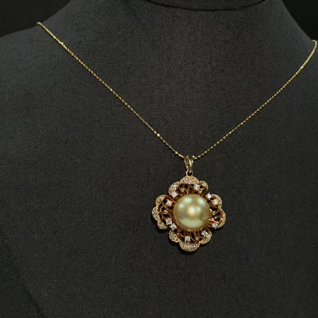 【T&B】法式宫廷花南洋金珠吊坠11-12mm（中浓金）