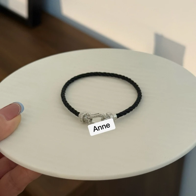 铜合金手链 马蹄扣手工黑色编织绳【S332】