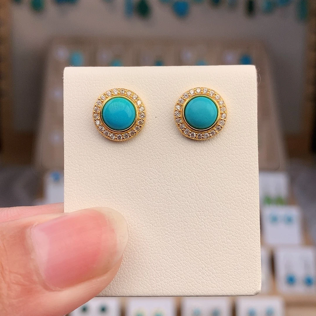 银S925镶嵌绿松石耳饰