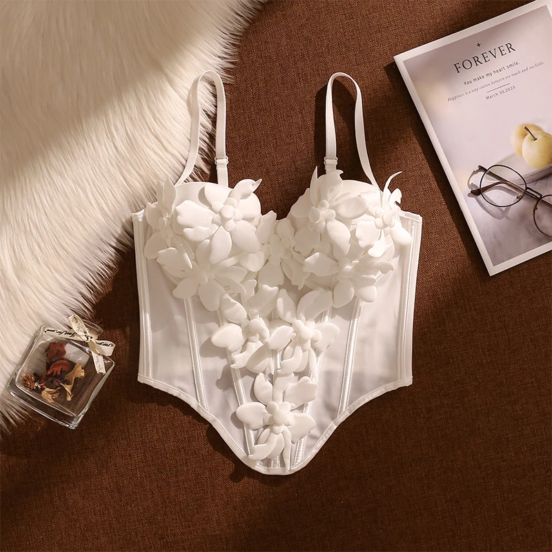 花朵鱼骨吊带背心女夏外穿性感修身美背纯欲辣妹收腰打底抹胸上衣