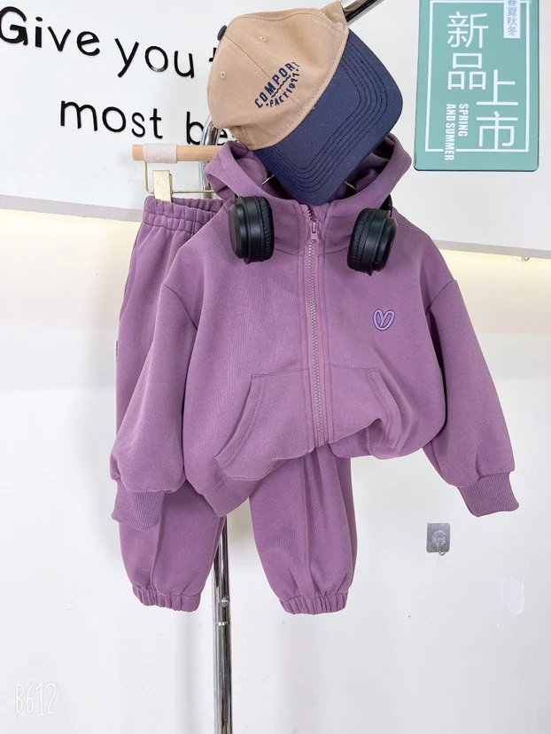 女童加绒加厚卫衣卫裤套装宝宝秋冬洋气运动外套