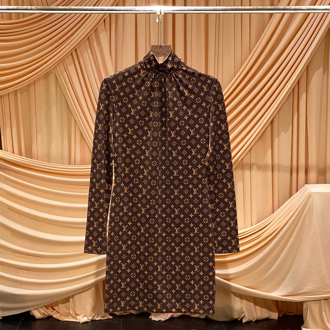 未使用 LouisVuitton/路易威登 棕色满印老花连衣裙/m码/35983