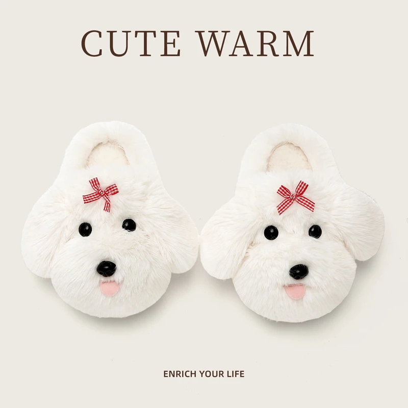 马尔济斯棉拖鞋女士秋冬季室内家居2025新款厚底保暖毛毛加绒棉拖