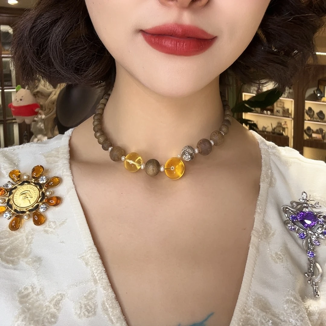 琉璃铜合金合金流动的阳光木质香气项圈