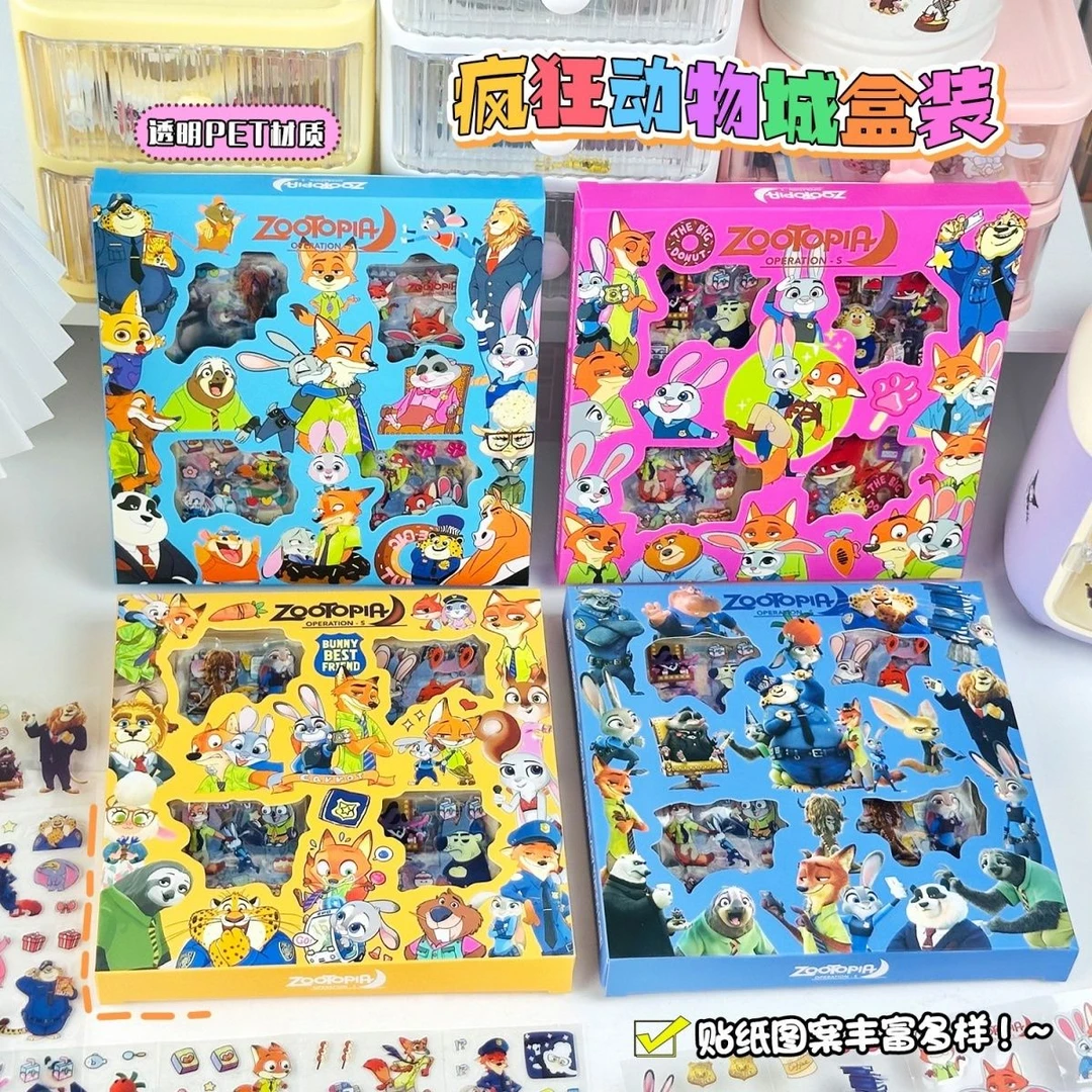 卡通疯狂动物城贴纸礼盒卡通防水PET透明贴纸学生手帐DIY素材贴