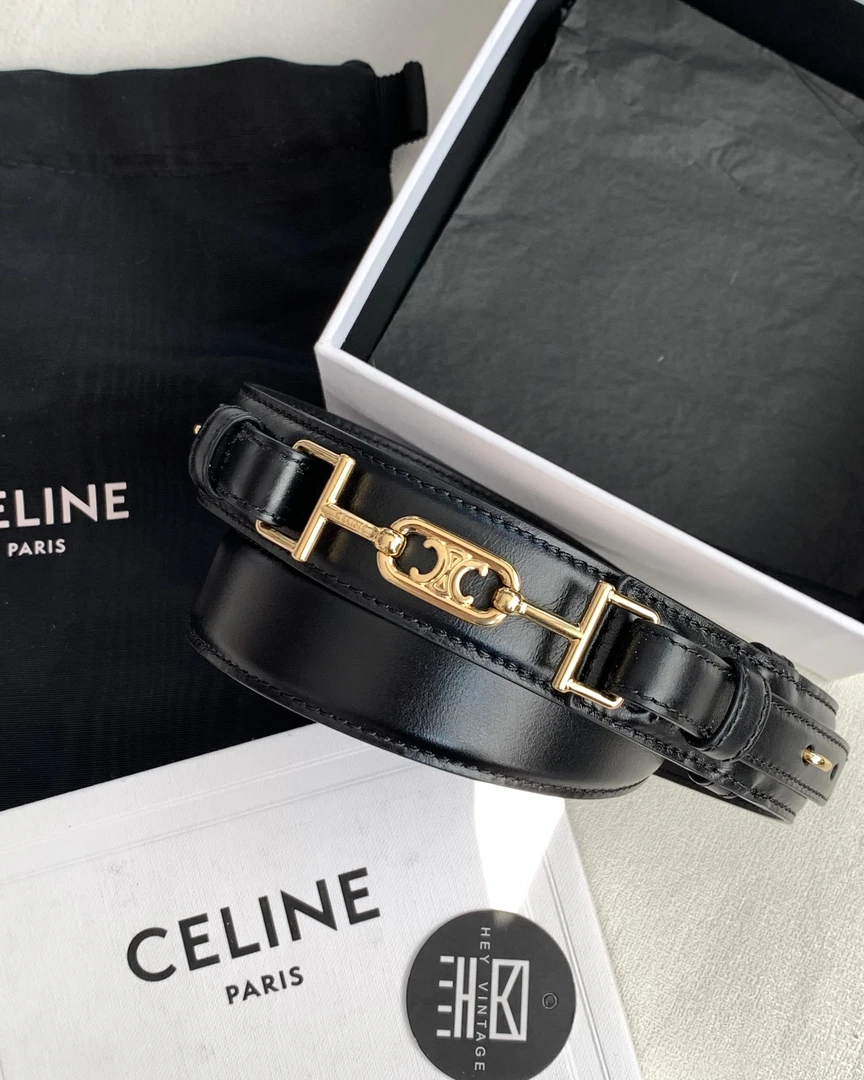 未使用 Celine/思琳 黑金凯旋门腰带 80码  16440974