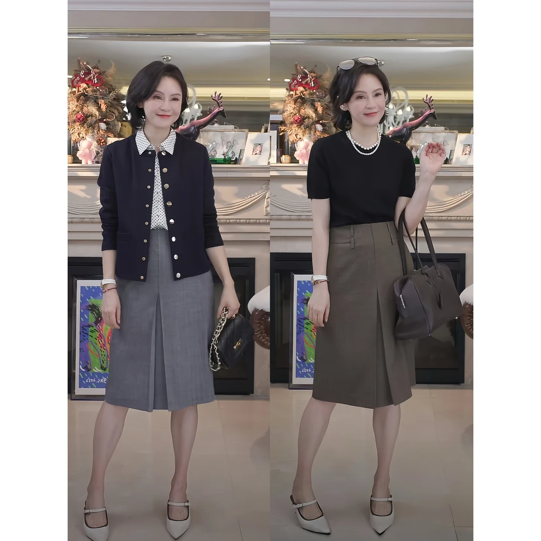 我是摩羯 格雷系半裙 72支可水洗人字纹绵羊毛高腰早秋裙子