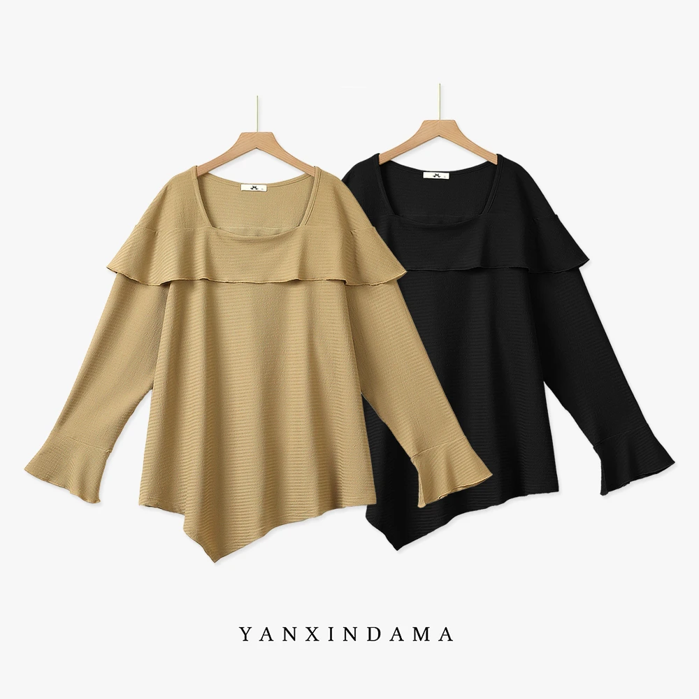 大码女装300斤胖MM设计感复古遮肉显白宽松百搭T恤10158