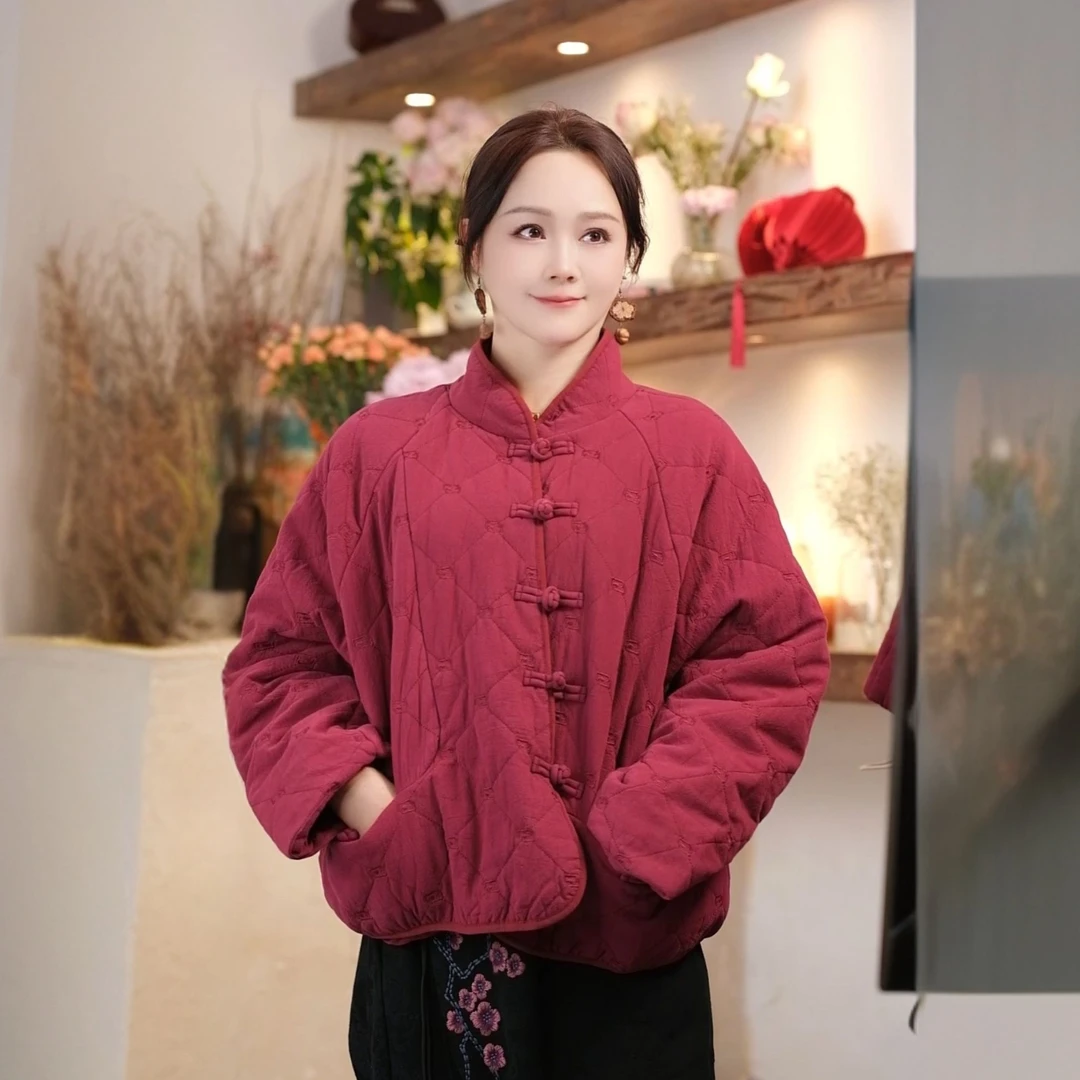 （清欢）棉服新中式棉袄棉麻对襟盘扣复古百搭文艺国风保暖加厚
