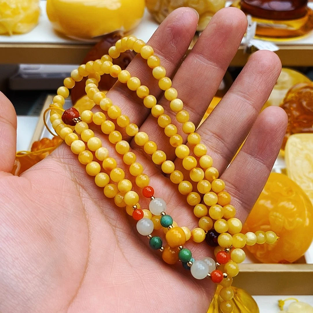 蜜蜡颈饰未镶嵌张*天然保真假一赔十