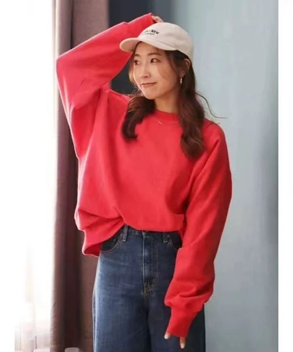 C203【朵拉外贸】UNG日单纯元卫衣棉春秋宽松休闲纯色 默认小微瑕