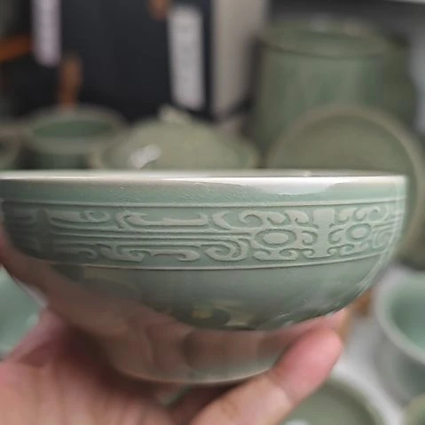 耀州窑饕餮纹米饭碗四只