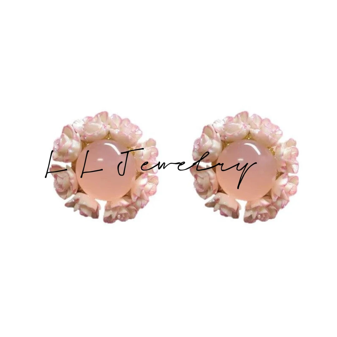 铜合金树脂耳饰 LL Jewelry & 粉色山茶花耳钉