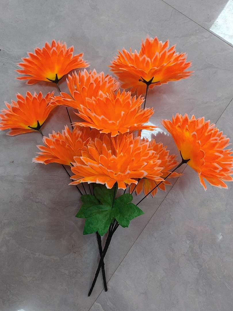 塑料菊花水晶菊针叶菊清明用花5头7头菊花厂家直销