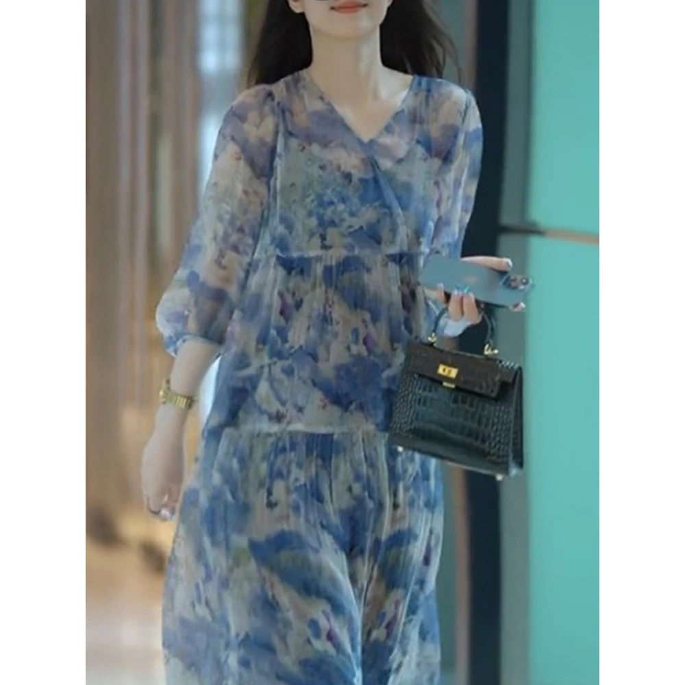 优雅高级气质水墨画连衣裙MXSH2208080 7-F14