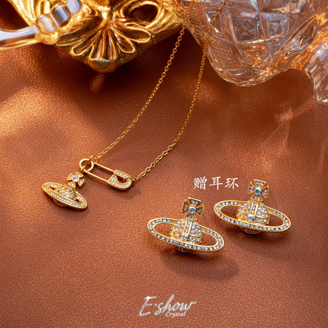 铜合金项链 【项链＋耳钉】气质轻奢时尚快乐星球项链1109