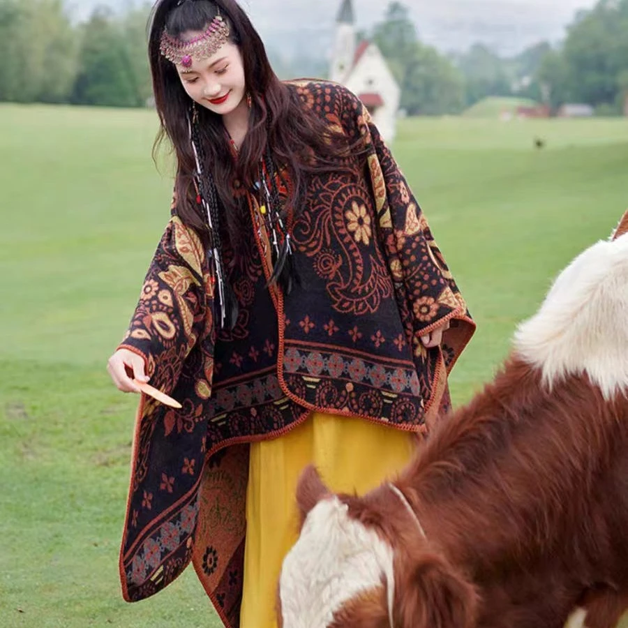 西藏青海度假风温柔系民族风旅行保暖大披肩文艺百搭气质围巾冬季