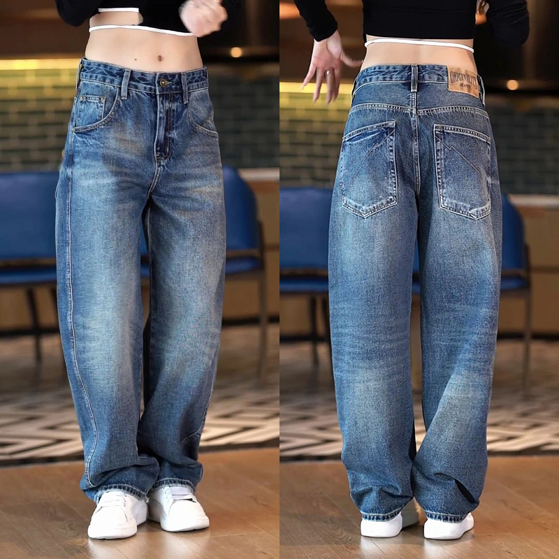 复古蓝牛仔裤男2025新款百搭宽松阔腿裤男士高端个性帅气弯刀长裤
