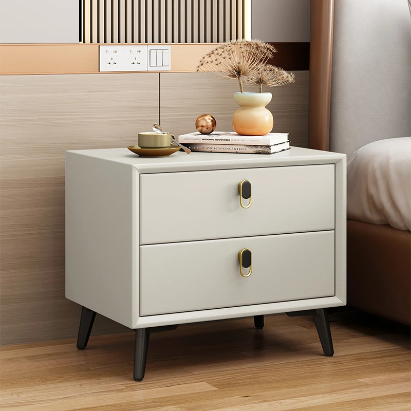 实木床头柜轻奢现代免安装猫抓皮款床边整装50CM收纳储物柜窄柜子