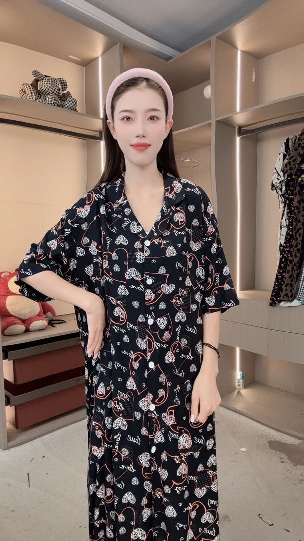 【心繁意乱=黑色睡裙】绵绸夏薄款2025韩版加大码女款家居服宽松裙