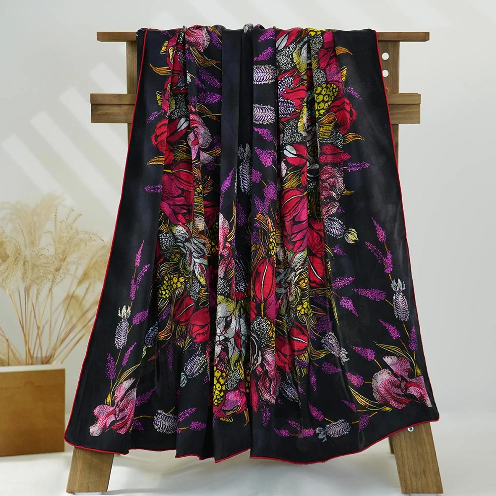 【法国原创 蝶恋花】135*135桑蚕丝方巾双面双色双面锻时尚百搭