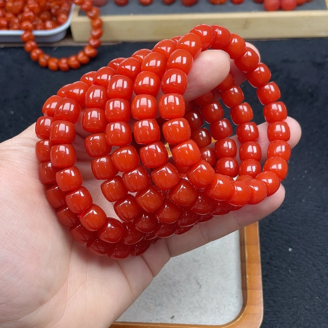 未镶嵌5号保山锦红亮光卡10直切手链南红玛瑙