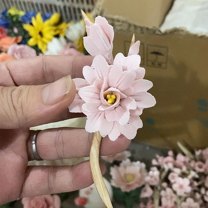 瓷片纯手工陶瓷花摆件瑕