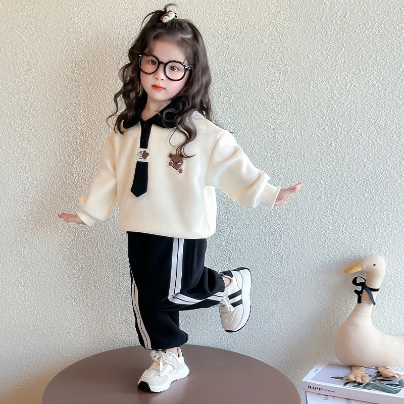 B011春秋套头韩版休闲女童春季女套装洋气童装上衣秋款运动套装