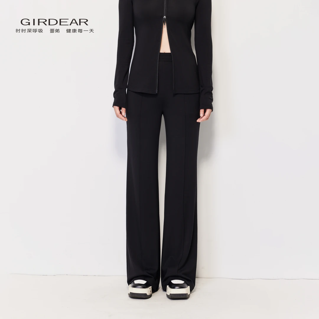 GIRDEAR/哥弟舒适百搭美腿显高发热纱松紧微喇长裤--110024-42265