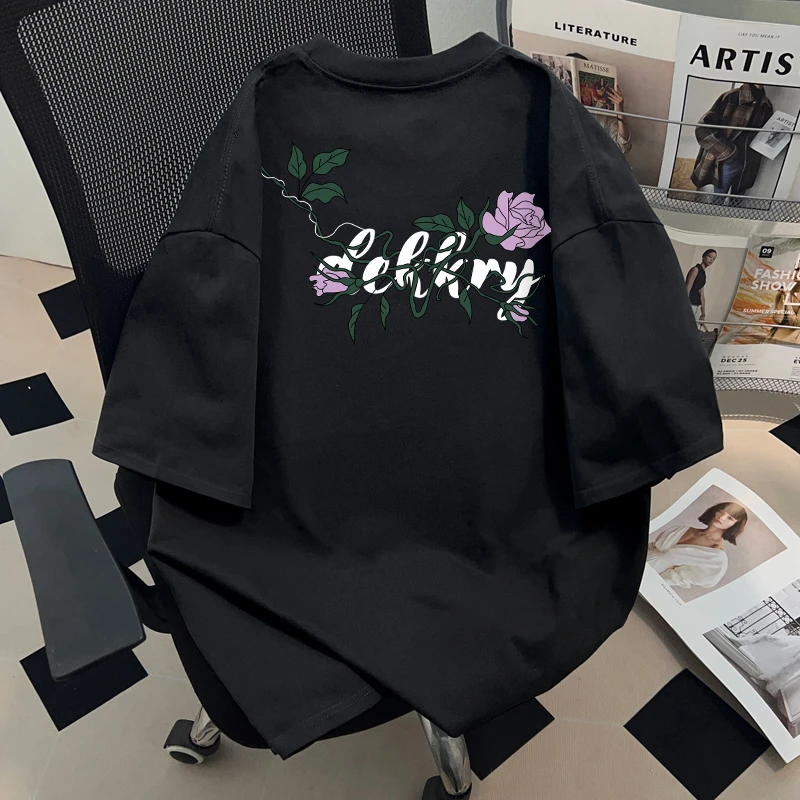 jtrt美式高街花卉纯棉短袖t恤男女夏季情侣宽松潮牌ins半袖上衣服