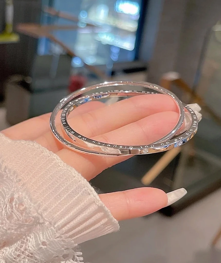 足银手镯 A21足银手镯时尚经典四叶草双环闭口环环相扣网红手镯