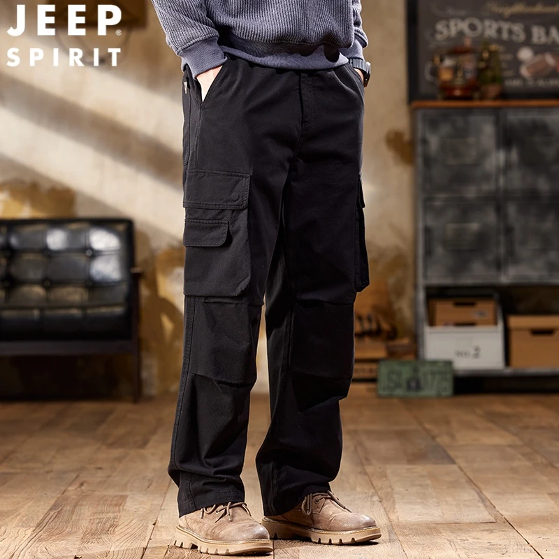 JEEPSPIRIT户外休闲2025秋季新款直筒裤宽松潮流裤子男士裤子百搭
