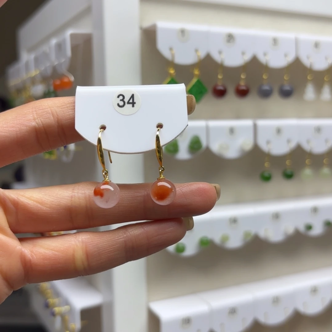 南红玛瑙银S925镶嵌耳饰
