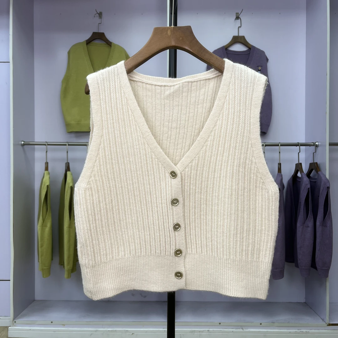 062 港味针织软糯秋冬复古无袖秋季纯色学院风休闲v领叠穿外搭女
