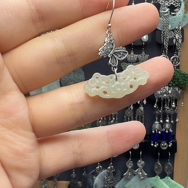 小***号银S925镶嵌和田玉耳饰